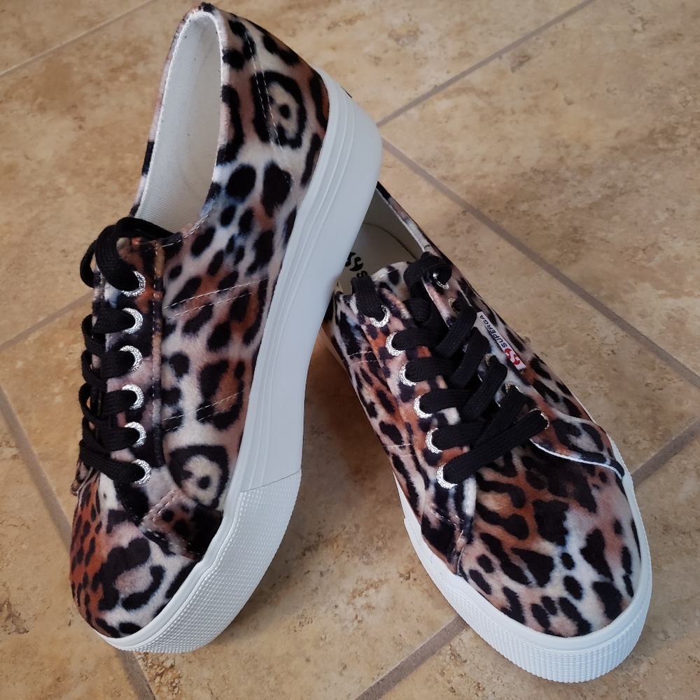 Superga Velvet Leopard Platforms
